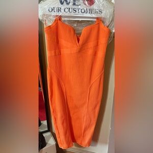 Vibrant Orange Ribbed Dress